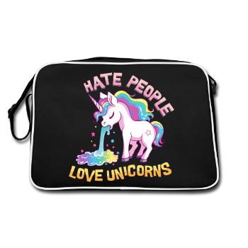 Je déteste les gens Licorne vomir arc-en-ciel drôle - Sac Retro - noir/blanc - Dos