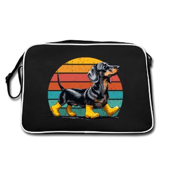 Dog Dachshund Dachshund Lover Rubber Boots Funny - Retro Bag - black/white - Back