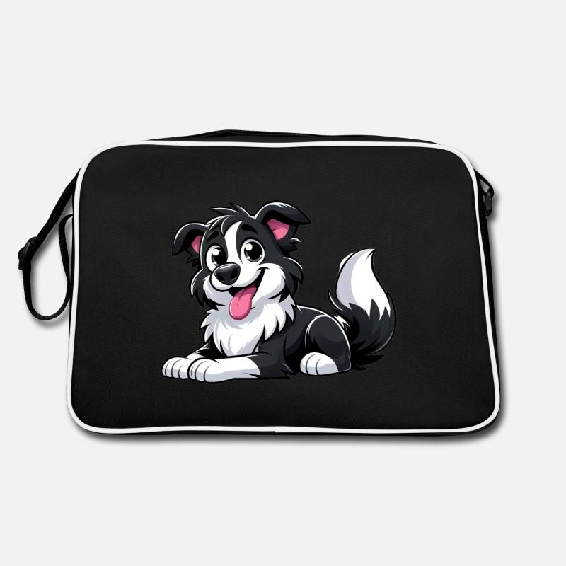 Border Collie 4 - Retro Tasche - Schwarz/Weiß