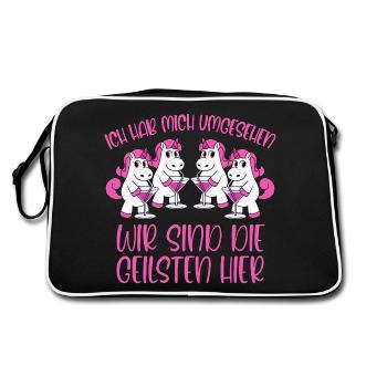 Mallorca Sprüche Die Geilsten hier Einhorn Party - Retro Tasche - Schwarz/Weiß - Hinten