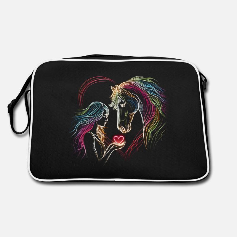 Reiterin, Reiterin, Reiten, Pferd, Herz - Retro Tasche - Schwarz/Weiß