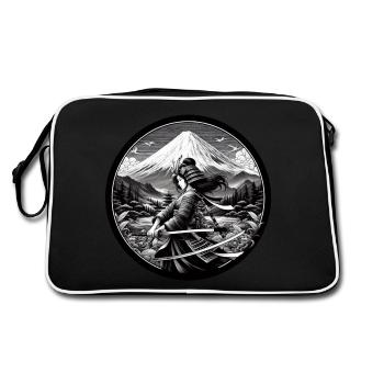 Samurai woman with katana in front of Fuji - Retro Bag - black/white - Back