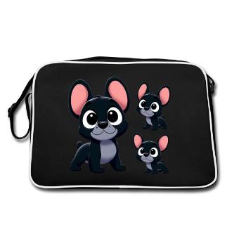 Französische Bulldogge 8 - Retro Tasche - Schwarz/Weiß - Hinten
