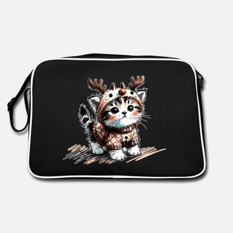 Katze mit Rentiergeweih und Pullover Retro Tasche