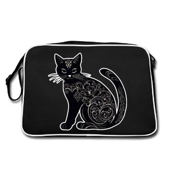 Mystical Black Cat - Retro Bag - black/white - Back