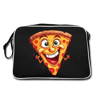 Pizza Pizza Slice Face Laughs Pizzeria Funny - Retro Bag - black/white - Back