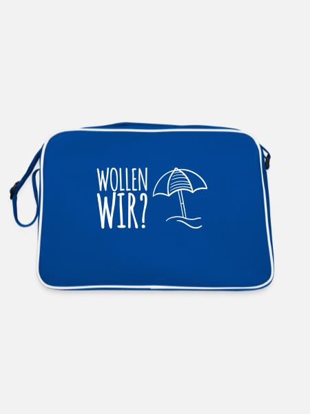 bist du bereit? - Retro Tasche - Blau/Weiß - Hinten