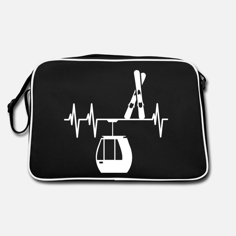 Ski Heartbeat helles design - Retro Tasche - Schwarz/Weiß