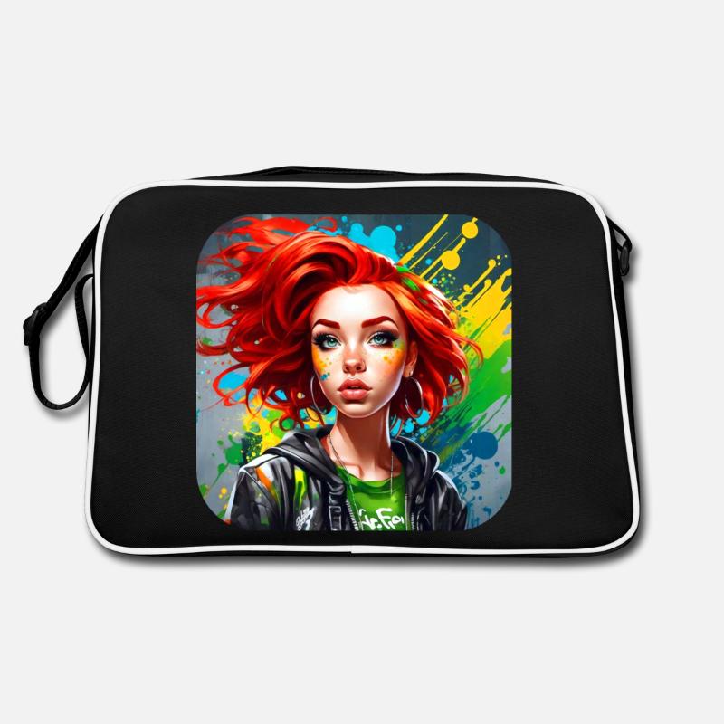 Cooles irisches rothaariges Mädchen - Retro Tasche - Schwarz/Weiß