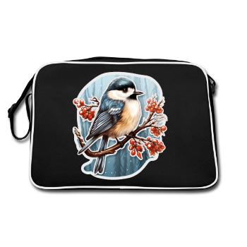 Kohlmeise im Winter - Retro Tasche - Schwarz/Weiß - Hinten