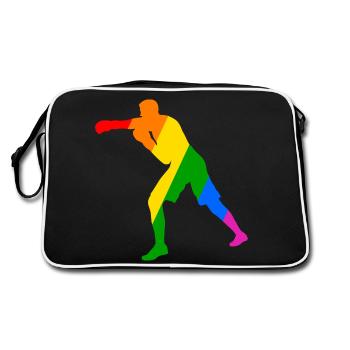 Boxer im Regenbogen - Retro Tasche - Schwarz/Weiß - Hinten