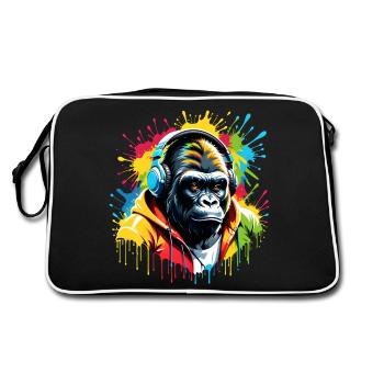 Unisex Gorilla T-Shirt für Musikliebhaber - Retro Tasche - Schwarz/Weiß - Hinten