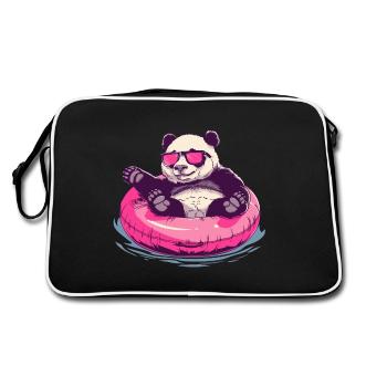 Panda with sunglasses in pink swimming ring - Retro Bag - black/white - Back