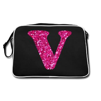 Buchstabe V Rosa Glitzer - Retro Tasche - Schwarz/Weiß - Hinten