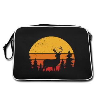 Hirsch Jagd Rotwild Jäger Wald Natur - Retro Tasche - Schwarz/Weiß - Hinten