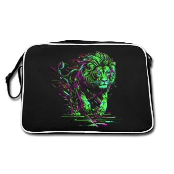 Lion courant Tête de Lion Coloré Prédateur Animal Sauvage - Sac Retro - noir/blanc - Dos
