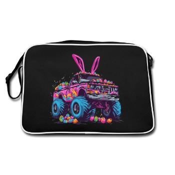 Monster Truck Osterhase Ostern Monstertruck - Retro Tasche - Schwarz/Weiß - Hinten