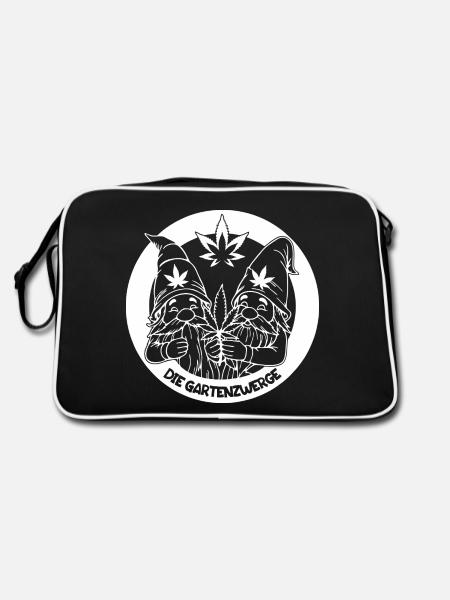 Kiffer Gartenzwerge mit Hanfblatt - Retro Tasche - Schwarz/Weiß