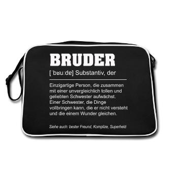 Bruder Definition - Geschenk von Schwester - Retro Tasche - Schwarz/Weiß - Hinten