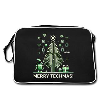 Merry Techmas - Robot and Circuit Christmas Tree - Retro Bag - black/white - Back