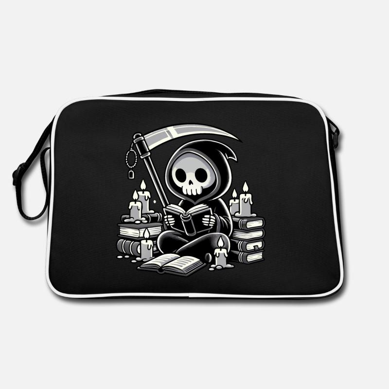 Niedlicher Sensenmann Buchliebhaber - Retro Tasche - Schwarz/Weiß