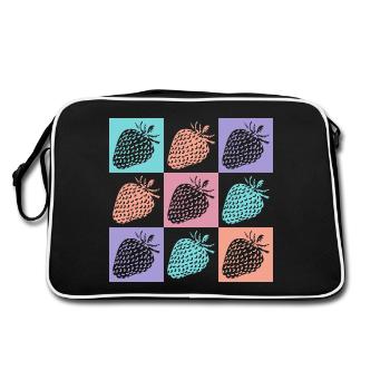 Erdbeeren Bunte Sommerfarben - Retro Tasche - Schwarz/Weiß - Hinten