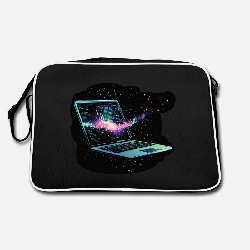 Ordinateur portable dans l’espace - Informatique - Nerd - Sac Retro - noir/blanc