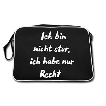 Ich bin nicht stur... - Retro Tasche - Schwarz/Weiß - Hinten