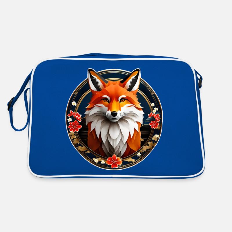 Asian fox with cherry blossoms Retro Bag