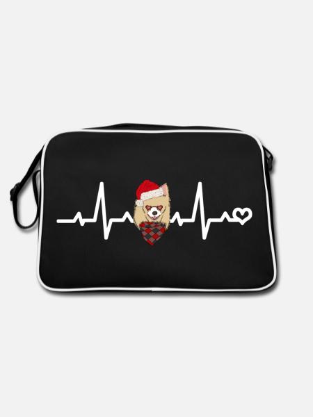 Chihuahua Herzschlag Herzfrequenz Hund Weihnachten - Retro Tasche - Schwarz/Weiß - Hinten