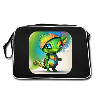 Cute Chameleon - Retro Bag - black/white - Back