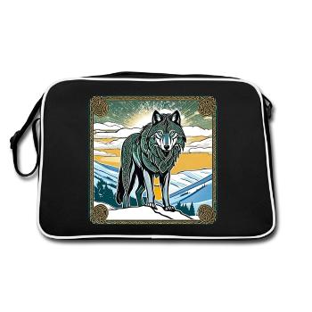 Cooler Wolf im keltischen Style - Retro Tasche - Schwarz/Weiß - Hinten