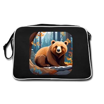Cozy bear in the forest - Retro Bag - black/white - Back