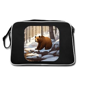 Bear in winter forest - Retro Bag - black/white - Back