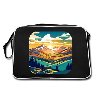 Berge im Sonnenuntergang I - Retro Tasche - Schwarz/Weiß - Hinten