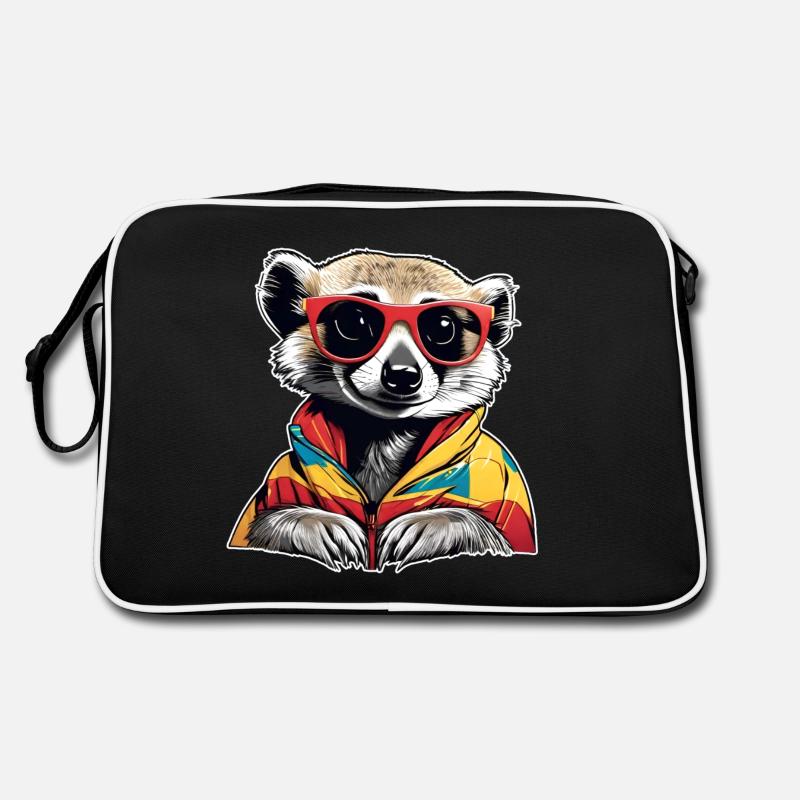 Freches Erdmännchen mit Sonnenbrille - Retro Tasche - Schwarz/Weiß