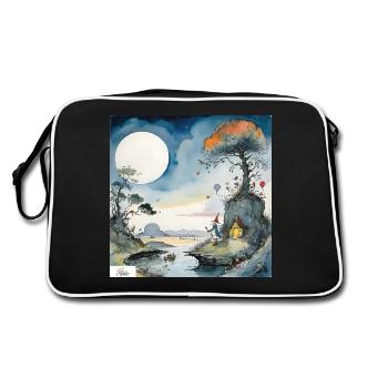 Cartoon-Zauberer-Traumlandschaft - Retro Tasche - Schwarz/Weiß - Hinten