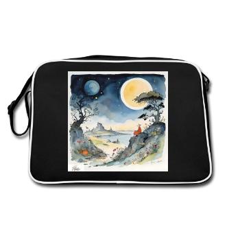 dessin animé de paysage de rêve nocturne - Sac Retro - noir/blanc - Dos