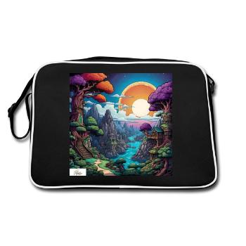 Comic-Welt Traumlandschaft - Retro Tasche - Schwarz/Weiß - Hinten