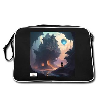 Traumlandschaft des Fantasy-Schlosses - Retro Tasche - Schwarz/Weiß - Hinten