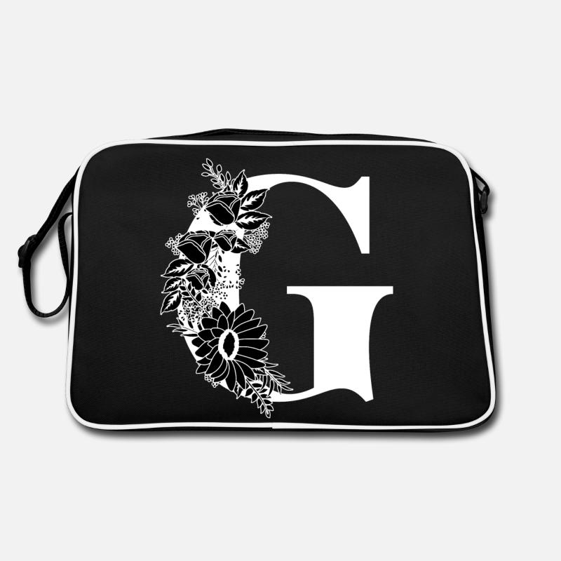 Blumenbuchstabe g schwarz-weiß Retro Tasche