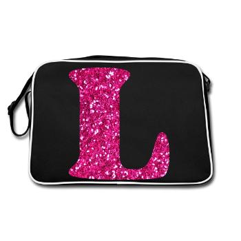 Glitzer rosa Buchstabe l - Retro Tasche - Schwarz/Weiß - Hinten