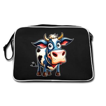 Lustige Kuh - Retro Tasche - Schwarz/Weiß - Hinten