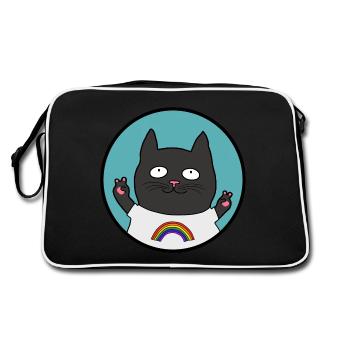 Pride Schwartze Katze Regenbogen - Retro Tasche - Schwarz/Weiß - Hinten