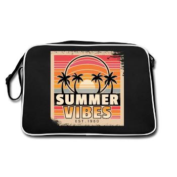 Ambiance estivale : palmiers rétro au coucher du soleil - Sac Retro - noir/blanc - Dos