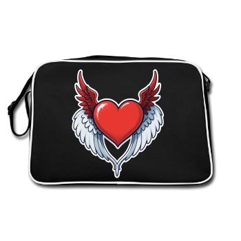 coeur rouge avec des ailes - Sac Retro - noir/blanc - Dos