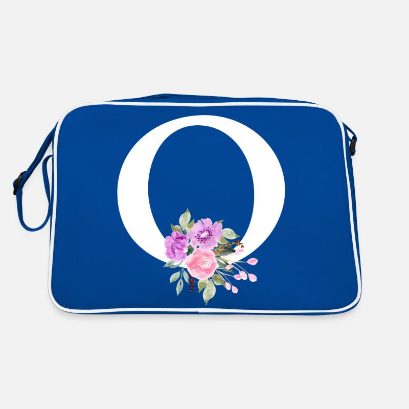 Lila Blumenbuchstabe O Retro Tasche