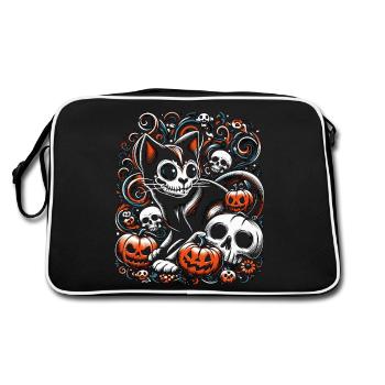Spooky Cat with Skulls - Retro Bag - black/white - Back