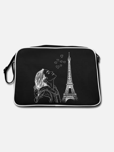 Paris Tour Eiffel France Femme Coeurs Line Art - Sac Retro - noir/blanc - Dos