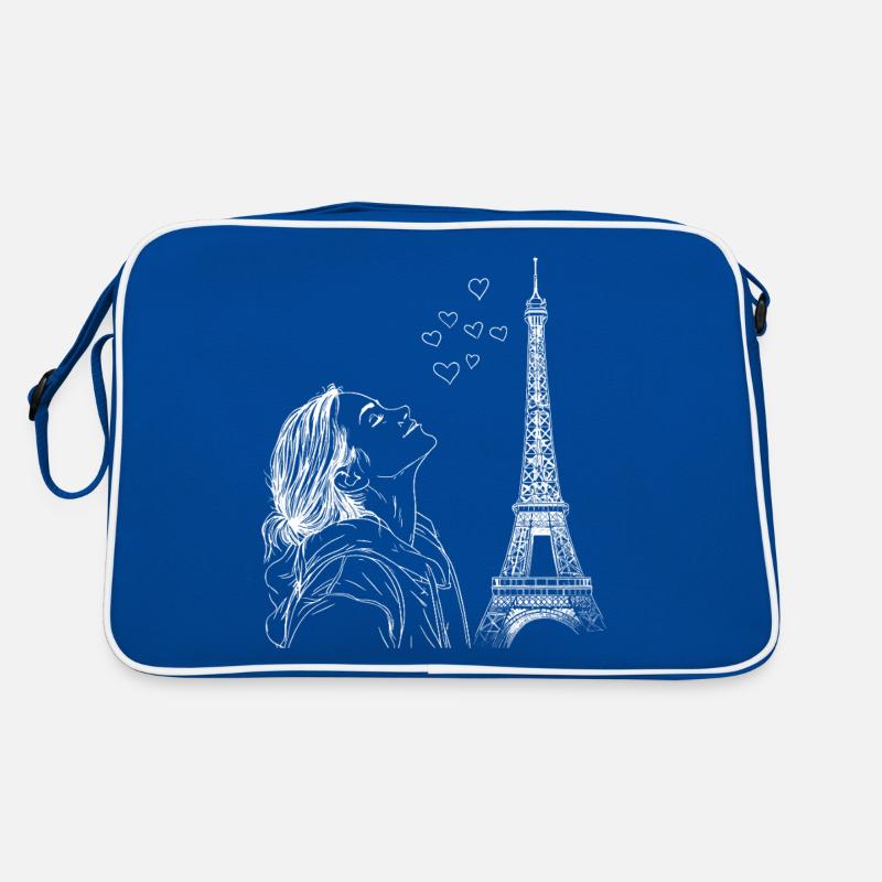 Paris Eiffelturm Frankreich Frau Herzen Line Art Retro Tasche